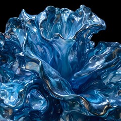 an abstract close-up image of a shiny, flowing object with a dark background, likely a piece of art 