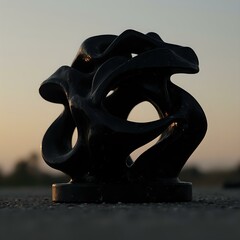 Wall Mural - an abstract sculpture with curving, dark silhouette resembling a fluid figure is displayed against a