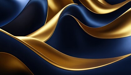 Poster - Abstract Background with 3D Wave Blue and Gold Gradient Silk Fabric
1