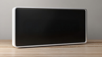 Modern digital display with black screen on wooden table ready to pay later for new technology and home use