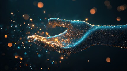 Fototapete - Digital Hand Offering Light Particles
