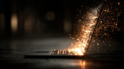 Poster - Digital Innovation: Glowing Laptop with Sparks