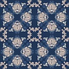 Naklejka na meble Seamless vintage damask floral tile design in blue and earthy tones, perfect for textile prints and home decor.