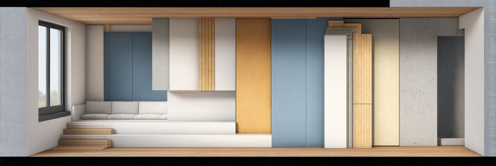 Aufkleber - Cross-section Diagram Showcasing Wall Structure With Insulation and Cladding for Modern Interior Design in Daylight Setting