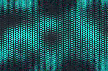 Aufkleber - Abstract background with blue triangle dots. Triangle halftone geometric background. Halftone triangular retro 80s pattern. Minimal style retro dynamic wallpaper.	