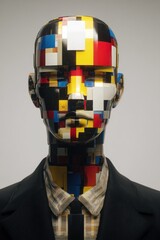 Fototapete - Geometric Humanoid Figure in Business Suit, Representing Artificial Intelligence and Corporate Innovation, a Modern Take on Automation and Future Technology : Generative AI