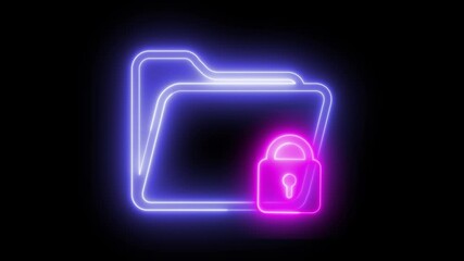 Poster - Neon animation of a blue folder icon with a pink lock.