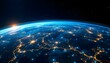 © Atik - Earth from space with illuminated cities and digital data streams connecting them, high-tech global communication concept .