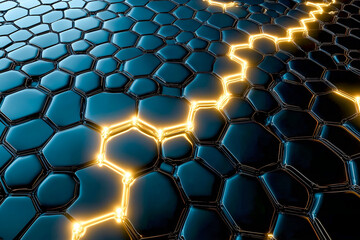Fototapete - Abstract illuminated graphene structure depicting energy flow and modern technology concept with a glossy blue surface