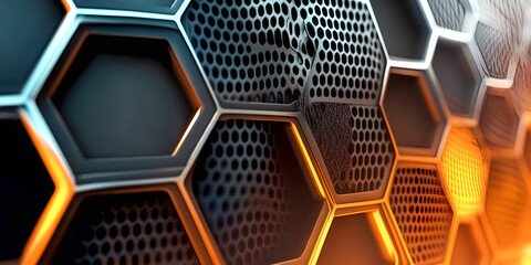Fototapete - Abstract hexagonal pattern with gradient lighting and futuristic metallic texture displaying technological sophistication and modern design