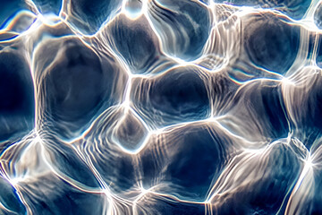 Aufkleber - Abstract water surface with light reflections creating intricate organic patterns and soft blue tones showing fluidity and natural beauty