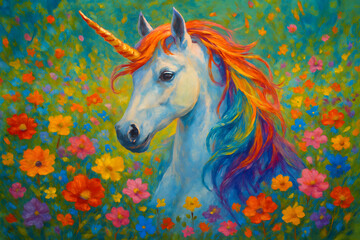 Rainbow Unicorn in Flower Meadow