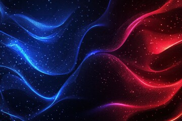 Poster - Dynamic blue and red waves with shimmering particles create a modern abstract background, blue red lights and particles modern able background