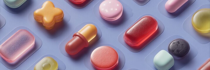 Aufkleber - Gummy Textured 3D Stickers on a Matte Surface With Open Right Margin Showcasing Colorful Designs