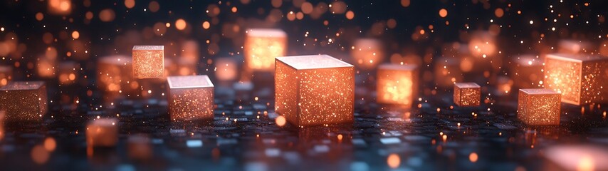 Poster - Abstract cubes of light in dark space