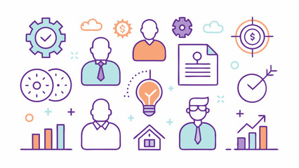 Poster - Business editable stroke icon set featuring business team and management icons for customizable design projects