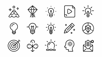 Poster - Creativity icon collection featuring 16 editable line icons symbolizing innovation, brainstorming, imagination, and artistic tools for designers and educators.