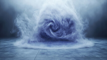 Poster - Mysterious purple swirling fog creating an ethereal and dreamy atmosphere in a dark and dramatic environment with shimmering particles floating above