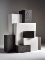 Leinwandbilder - Geometric Arrangement of Foam Polyurethane Blocks With an Empty Upper Zone Showcasing Contrast in Texture and Color