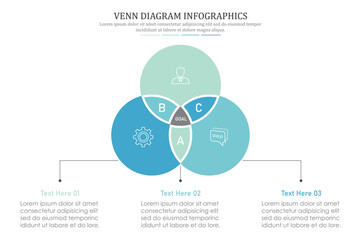 Poster - Venn diagram infographic chart template for business 3, 4, 6 parts, options, presentation with venn diagram elements vector illustration.