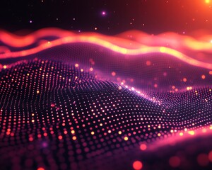Poster - Abstract digital landscape of glowing particles