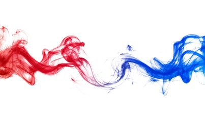 Poster - Red and blue smoke on a white background, creating a colorful composition , colorful smoke on islated transfarent background, PNG.