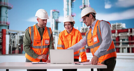 Poster - Hispanic Woman Managing Inspection Of Industrial Chemical Plant