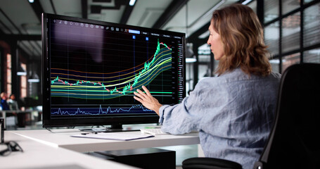Poster - Attractive Businesswoman Analyzing Stock Market Trends