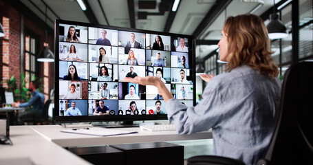Poster - Successful Businesswoman Leads Remote Virtual Video Conference