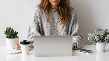 Poster - Working Comfort: A stylish individual engrossed in their work, surrounded by modern workspace, showcasing productivity and tranquility.
