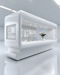 Poster - futuristic minimalist ai control center, sleek glass interfaces, ambient blue lighting, clean and st