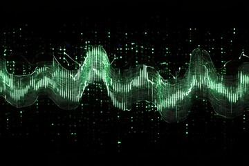 Poster - Digital audio spectrum sound wave effect showcasing music visualization in vibrant green tones, digital audio spectrum sound wave effect, for music party