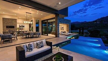 Poster - Modern home with outdoor pool and mountain views