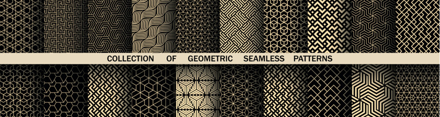 Leinwandbilder - Geometric set of seamless black and golden patterns. Simple vector graphics