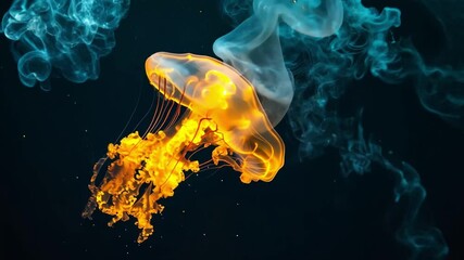 Wall Mural - this breathtaking footage features a jellyfish surrounded by colorful smoke. perfect for creative pr