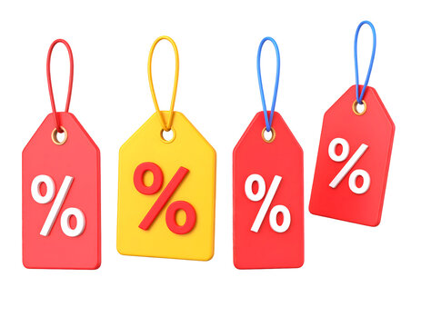 Colorful sale tags with percentage discounts