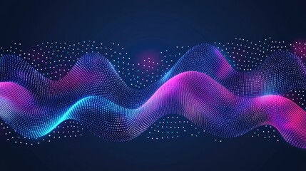 Poster - Abstract flowing wave of vibrant pink and blue particles on a dark background