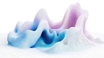 Poster - Abstract pastel wave sculpture, digitally rendered, flowing lines, light blue, purple, white