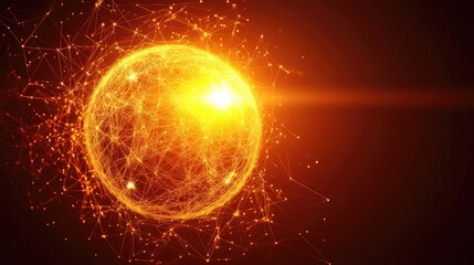 Aufkleber - Glowing orange sphere with connecting lines, creating a network effect against a dark background