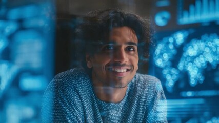 Poster - Indian young businessman with technology background,Indian people with technology