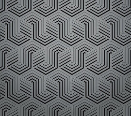 Aufkleber - Abstract geometric pattern with stripes, lines. Seamless vector background. Gray and black ornament. Simple lattice graphic design