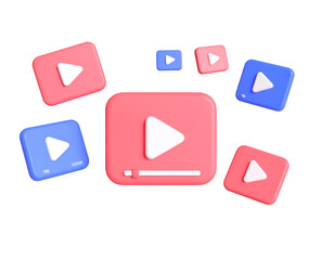 Poster - Play buttons in various sizes and colors, floating against a black background