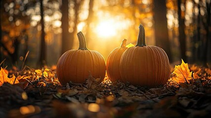 Poster - Pumpkins in autumnal forest