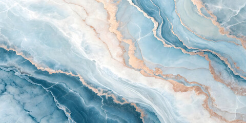  Light blue and white marble featuring coral-pink accents with golden veining, creating gentle flowing patterns reminiscent of soft clouds and ocean foam