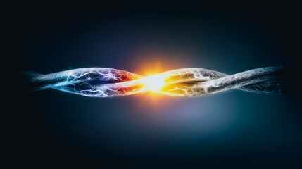 Poster - Abstract Energy: A dynamic and visually striking depiction of energy, featuring intertwining strands of blue and gold light colliding at a central point, evoking power and connectivity.