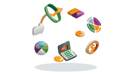 Fototapete - Visualizing Financial Growth and Strategy with Colorful Business Icons floating on a Black