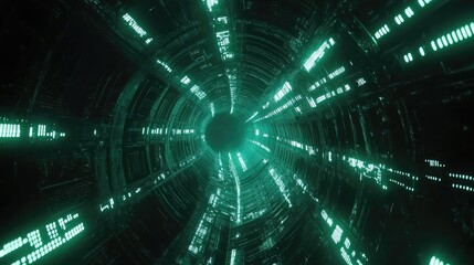 Poster - Glowing green digital tunnel, futuristic, abstract