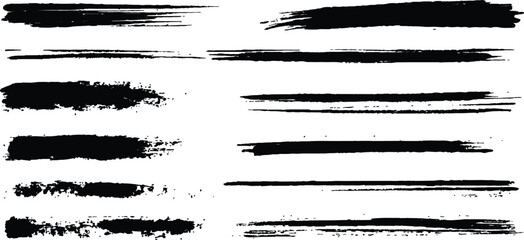 Poster - Black paint brush set of grunge black paint brush strokes. All brush strokes are isolated on white background. Set of grunge black ink brush strokes on white background. 