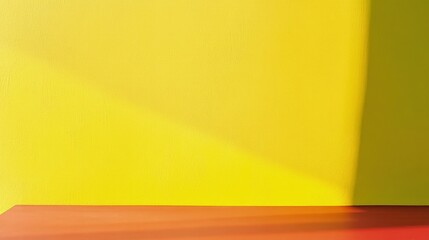 Poster - Vibrant yellow wall with red surface, sunlit corner