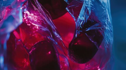 Poster - Abstract close-up of objects encased in translucent, vibrant red and blue plastic